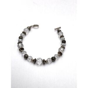 Bracelet Artisan 925 Toggle Clasp 5.75” Glass Silver Plated Beads